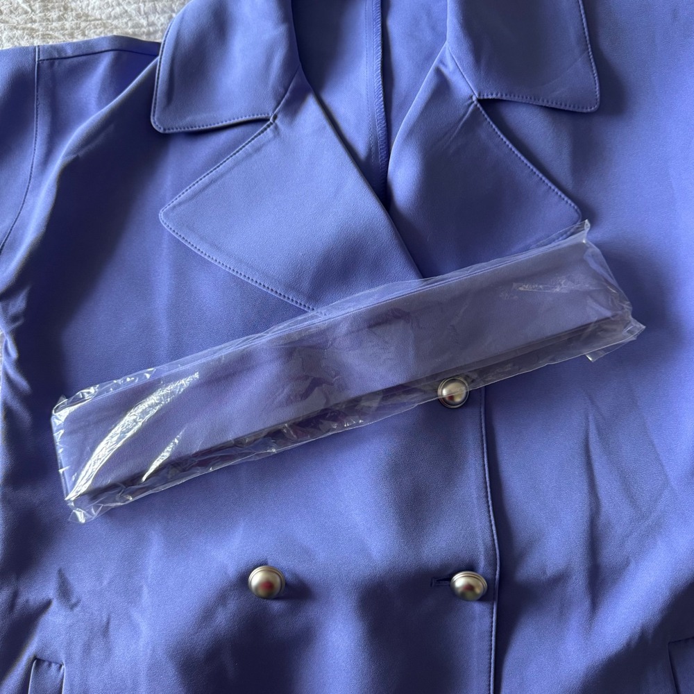 G by Giuliana Black Label Periwinkle Trench Coat Belted XXS Quiet Luxury Peppy - Picture 6 of 11